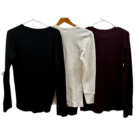 Bundle Of 3 Mens Thermal Henley Waffle Knit Shirts Size M Arizona & Co Merona - Picture 2 of 3